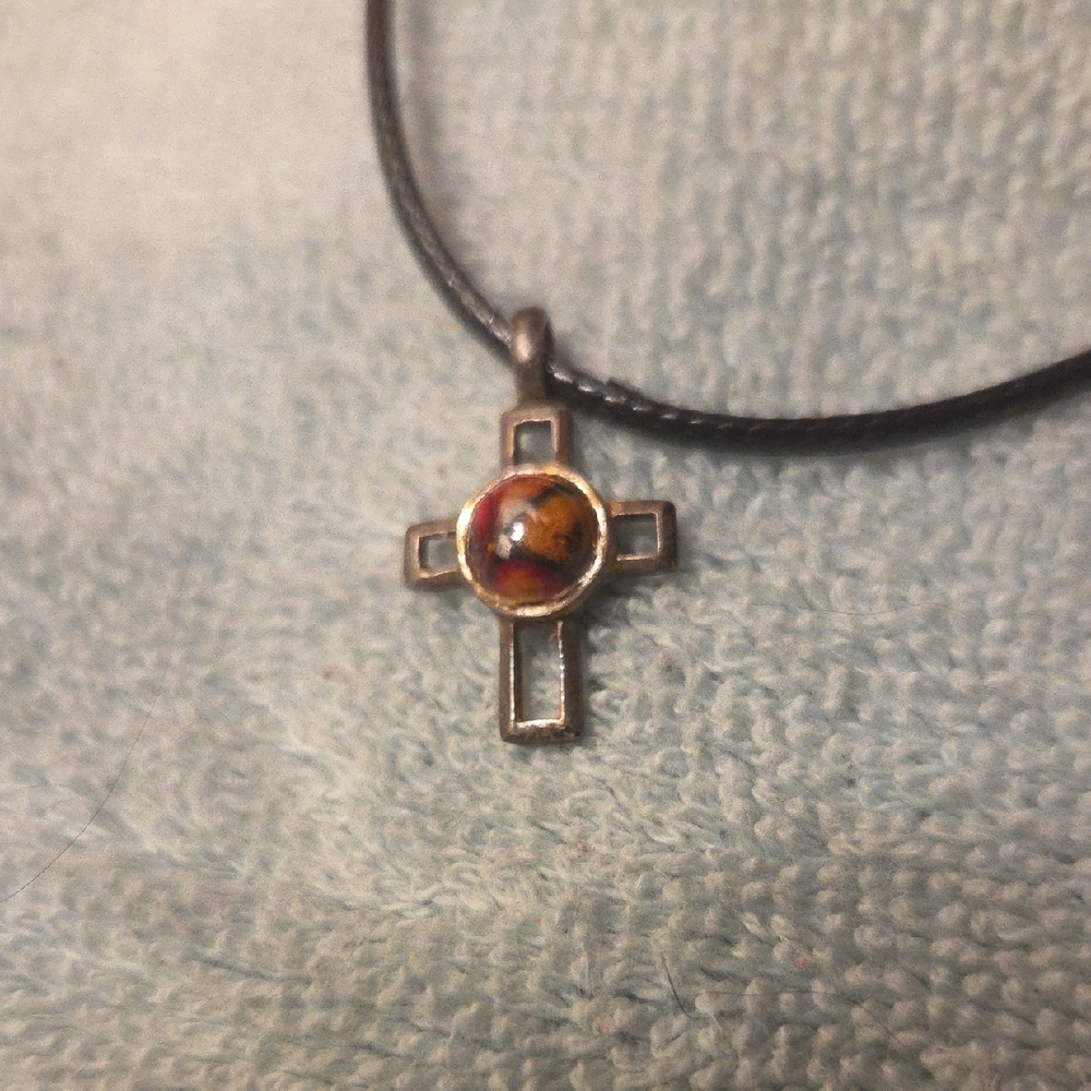 Elegant Silver and Red Cross Pendant Necklace